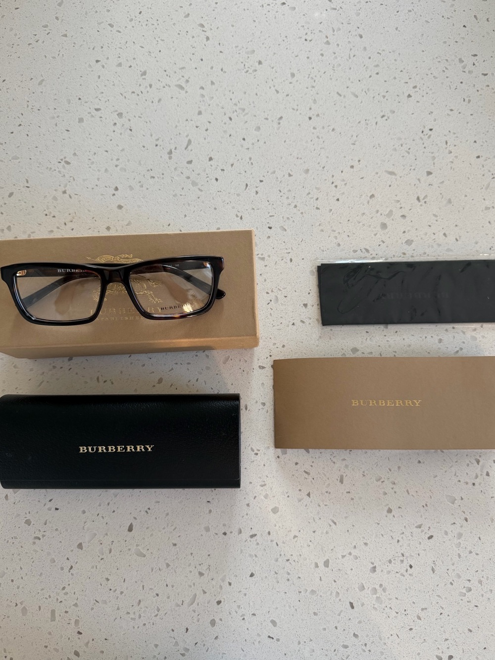 Burberry Black and Brown Tortoiseshell Rectangular Glasses with Case